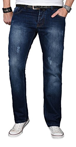 A. Salvarini Designer Herren Jeans Hose Jeanshose Regular Comfort gerades Bein, 32W / 32L, Dunkelblau von ALESSANDRO SALVARINI