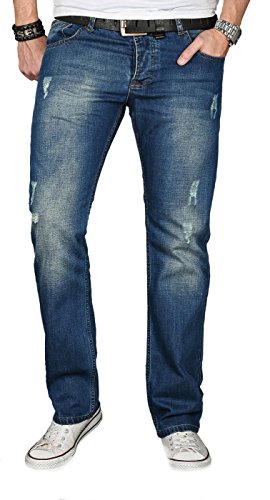 A. Salvarini Designer Herren Jeans Hose Jeanshose Regular Comfort gerades Bein, Blau Used, 33W / 34L von ALESSANDRO SALVARINI