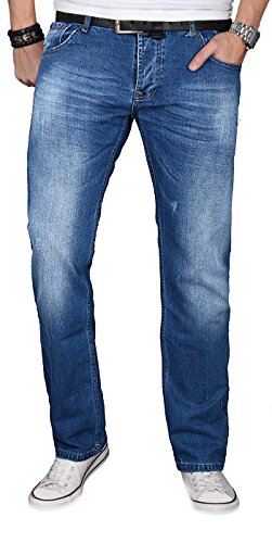 A. Salvarini Designer Herren Jeans Hose Jeanshose Regular Comfort gerades Bein, Mittelblau, 38W / 34L von ALESSANDRO SALVARINI