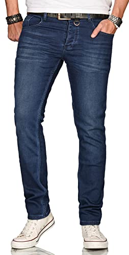 A. Salvarini Designer Herren Jeans Hose Regular Slim Fit Style Jeanshose Stretch, Dunkelblau Washed, 34W / 30L von ALESSANDRO SALVARINI