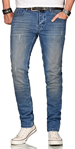 A. Salvarini Designer Herren Jeans Hose Regular Slim Fit Style Jeanshose Stretch, Mittelblau Used, 33W / 36L von ALESSANDRO SALVARINI