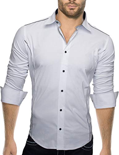 A. Salvarini Elegantes Herren Langarm Hemd Kontrast Doppel Kragen Slim Fit [ND-105-Weiss-Gr.M] von ALESSANDRO SALVARINI