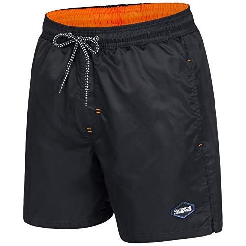 A. Salvarini Herren Badeshorts Badehose Shorts Schwimmshorts Beachshorts AS135 [AS-135-Schwarz-Orange-Gr.XXL] von ALESSANDRO SALVARINI