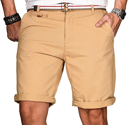 A. Salvarini Herren Bermuda Shorts Kurze Sommer Hose inkl. Gürtel AS-096 [AS-096-Beige-W31] von ALESSANDRO SALVARINI