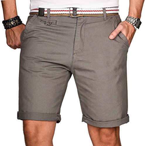 A. Salvarini Herren Bermuda Shorts Kurze Sommer Hose inkl. Gürtel AS-096 [AS-096-Grau-W29] von ALESSANDRO SALVARINI