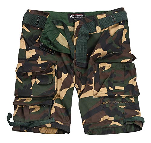 A. Salvarini Herren Designer Cargo Shorts Cargoshorts Kurze Hose Gürtel AS079 (W30, Camouflage) von ALESSANDRO SALVARINI