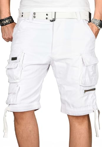 A. Salvarini Herren Designer Cargo Shorts Cargoshorts Kurze Hose Gürtel AS079 [AS-079-Weiss-W30] von ALESSANDRO SALVARINI