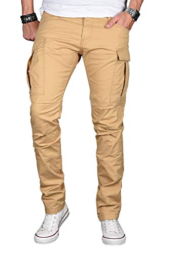 A. Salvarini Herren Designer Cargohose Stretch Cargo Chino Stoff Hose AS-032 [AS-032-Beige-W31 L32] von ALESSANDRO SALVARINI