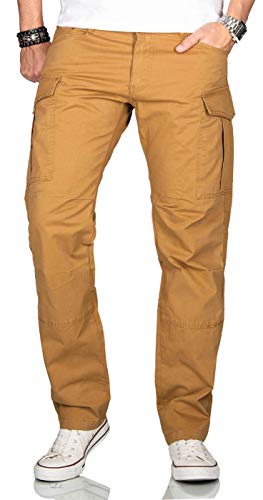 A. Salvarini Herren Designer Cargohose Stretch Cargo Chino Stoff Hose AS-032 [AS-032-Camel-W38 L32] von ALESSANDRO SALVARINI