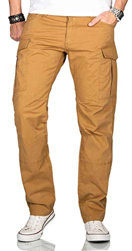 A. Salvarini Herren Designer Cargohose Stretch Cargo Chino Stoff Hose AS-032 [AS-032-Camel-W38 L34] von ALESSANDRO SALVARINI