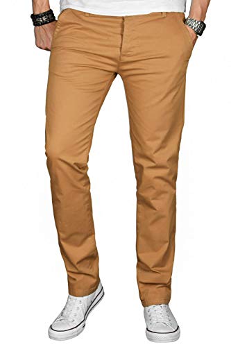 A. Salvarini Herren Designer Chino Stretch Stoff Hose Chinohose Regular Slim mit Elasthananteil AS024 [AS-024-Camel-W30 L32] von ALESSANDRO SALVARINI