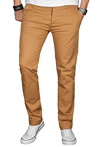 A. Salvarini Herren Designer Chino Stretch Stoff Hose Chinohose Regular Slim mit Elasthananteil AS024 [AS-024a-Camel-W38 L34] von ALESSANDRO SALVARINI
