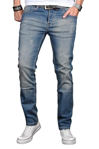 A. Salvarini Herren Designer Jeans Hose Stretch Basic Jeanshose Regular Slim [AS041 - W33 L30], Mittelblau von ALESSANDRO SALVARINI