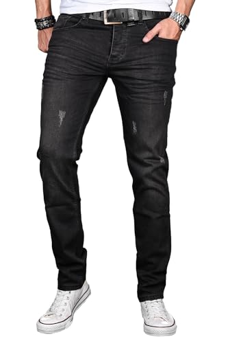 A. Salvarini Herren Designer Jeans Hose Stretch Basic Jeanshose Regular Slim [AS044 - W31 L34], Shadow Black Used von ALESSANDRO SALVARINI