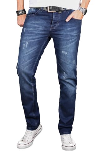A. Salvarini Herren Designer Jeans Hose Stretch Basic Jeanshose Regular Slim [AS051 - W32 L34], Dark Blue Used von ALESSANDRO SALVARINI