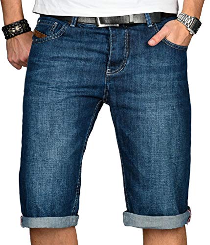 A. Salvarini Herren Designer Jeans Short Kurze Hose Comfort Fit Sommer Bermuda AS-232 [AS-232-Dunkelblau-W40] von ALESSANDRO SALVARINI