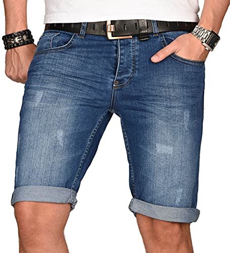 A. Salvarini Herren Designer Jeans Short Kurze Hose Slim Sommer Shorts Bermuda, Blau Used, W32 von ALESSANDRO SALVARINI