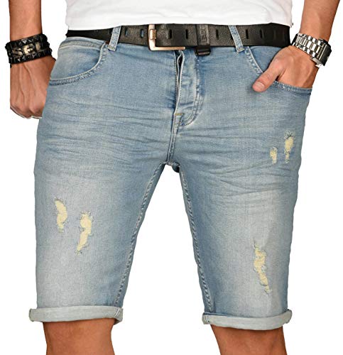 A. Salvarini Herren Designer Jeans Short Kurze Hose Slim Sommer Shorts Washed [AS-145-W29] von ALESSANDRO SALVARINI