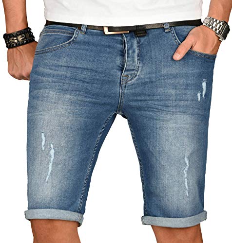 A. Salvarini Herren Designer Jeans Short Kurze Hose Slim Sommer Shorts Washed [AS-146-W29] von ALESSANDRO SALVARINI