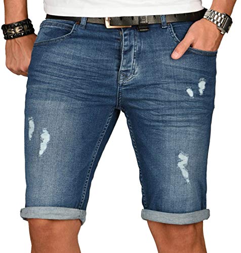 A. Salvarini Herren Designer Jeans Short Kurze Hose Slim Sommer Shorts Washed [AS-147-W29] von ALESSANDRO SALVARINI