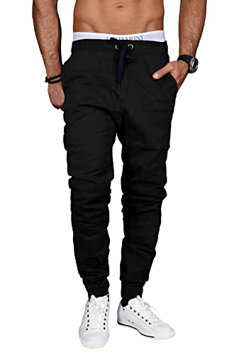 ALESSANDRO SALVARINI Herren Hose mit Elasthananteil Cargo Stretch Jogging Pants Slim AS-031 [AS-031-Schwarz-W31 L34] von ALESSANDRO SALVARINI