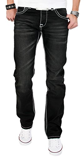 A. Salvarini Herren Jeans Hose schwarz Stonewash Dicke Weisse Zier Nähte AS001 [AS001 - W32 L36] von ALESSANDRO SALVARINI