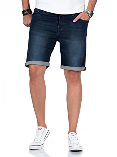 A. Salvarini Herren Jeans Shorts Kurze Hose mit Stretch Jeansshort 5 Pocket Dunkelblau [AS367 - Dunkelblau - W36] von ALESSANDRO SALVARINI