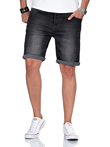 A. Salvarini Herren Jeans Shorts Kurze Hose mit Stretch Jeansshort 5 Pocket Dunkelgrau [AS368 - Dunkelgrau - W32] von ALESSANDRO SALVARINI