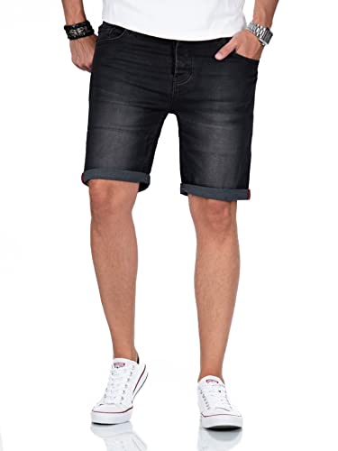 A. Salvarini Herren Jeans Shorts Kurze Hose mit Stretch Jeansshort 5 Pocket Schwarz [AS369 - Schwarz - W38] von ALESSANDRO SALVARINI