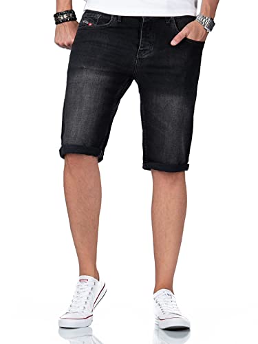 A. Salvarini Herren Jeans Shorts Kurze Hosen Stretch Denim 5-Pocket-Style Used Look [AS-383-Schwarz-W31] von ALESSANDRO SALVARINI