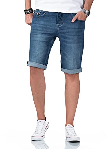 A. Salvarini Herren Jeans Shorts Kurze Hosen Stretch Denim 5-Pocket-Style Used Look [AS-380-Blau-W32] von ALESSANDRO SALVARINI