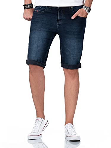 A. Salvarini Herren Jeans Shorts Kurze Hosen Stretch Denim 5-Pocket-Style Used Look [AS-382-Dunkelblau-W32] von ALESSANDRO SALVARINI