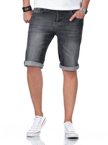 A. Salvarini Herren Jeans Shorts Kurze Hosen Stretch Denim 5-Pocket-Style Used Look [AS-381-Grau-W40] von ALESSANDRO SALVARINI