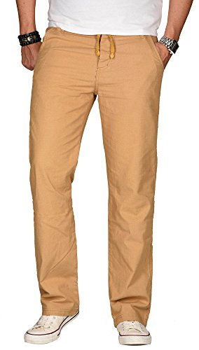 A. Salvarini Herren Leinen-Optik Hose leichte lockere Stoffhose Sommer leinen Hose W29-W40 L30-L34 AS-034 (W29 L30, Camel) von ALESSANDRO SALVARINI