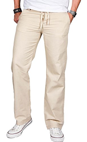 A. Salvarini Herren Leinenhose leichte lockere Stoffhose Sommer leinen Hose W29-W40 L30-L34 AS-034 [AS034 - Beige - W40 L32] von ALESSANDRO SALVARINI