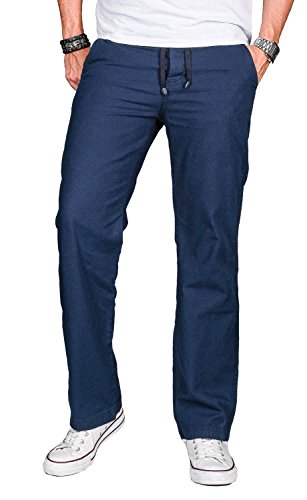 A. Salvarini Herren Leinenhose leichte lockere Stoffhose Sommer leinen Hose W29-W40 L30-L34 AS-034 [AS034 - Dunkelblau - W29 L32] von ALESSANDRO SALVARINI