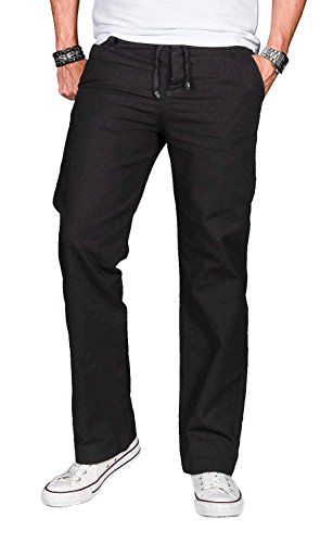 A. Salvarini Herren Leinenhose leichte lockere Stoffhose Sommer leinen Hose W29-W40 L30-L34 AS-034 [AS034 - Schwarz - W29 L32] von ALESSANDRO SALVARINI