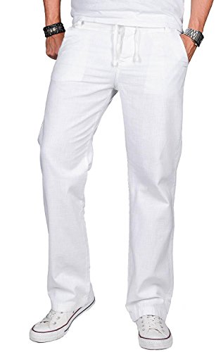 A. Salvarini Herren Leinenhose leichte lockere Stoffhose Sommer leinen Hose W29-W40 L30-L34 AS-034 [AS034 - Weiss - W32 L32] von ALESSANDRO SALVARINI