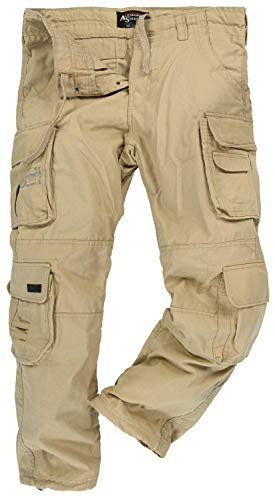 A. Salvarini Herren Outdoor Cargohose Cargo Hose Stoff lang viele Taschen AS078 [AS-078-Beige-W32-L32] von ALESSANDRO SALVARINI