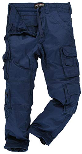 A. Salvarini Herren Outdoor Cargohose Cargo Hose Stoff lang viele Taschen AS078 [AS-078-Navy-W42-L32] von ALESSANDRO SALVARINI