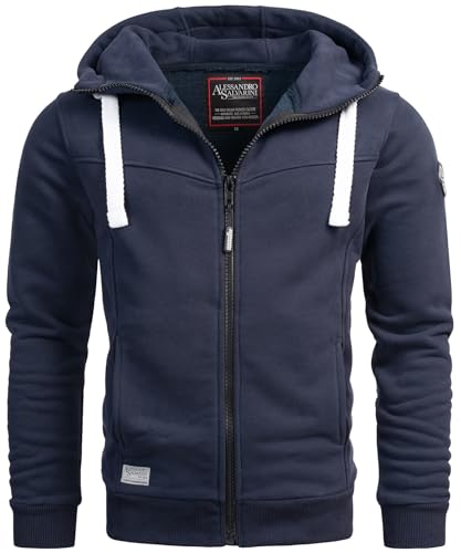 A. Salvarini Herren Pullover Langarm Sweatshirt Kapuzen Hoodie Biker AS123 [AS-123-Navy-Gr.S] von ALESSANDRO SALVARINI