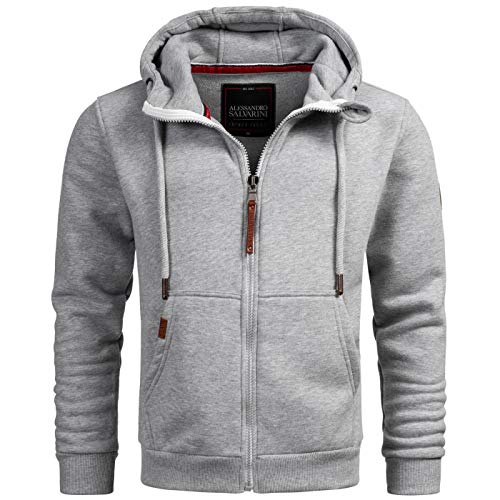 ALESSANDRO SALVARINI Herren Sweatjacke Kapuzenpullover Jacke Hoodie Kapuze Sweater AS292 [AS-292-Hellgrau-Gr.XL] von ALESSANDRO SALVARINI