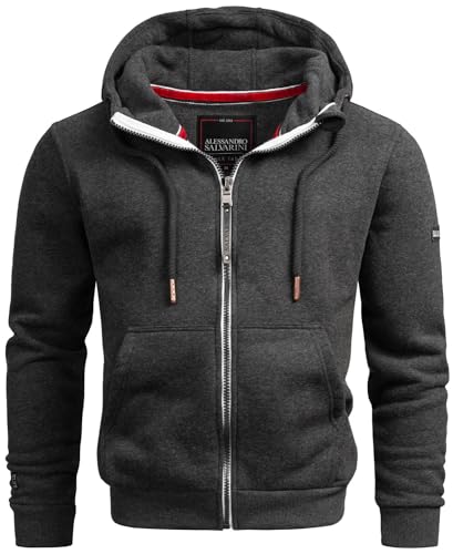 A. Salvarini Herren Sweatjacke Kapuzenpullover Jacke Kapuze Hoodie Sweater AS293 [AS-293-Dunkelgrau-Gr.L] von ALESSANDRO SALVARINI