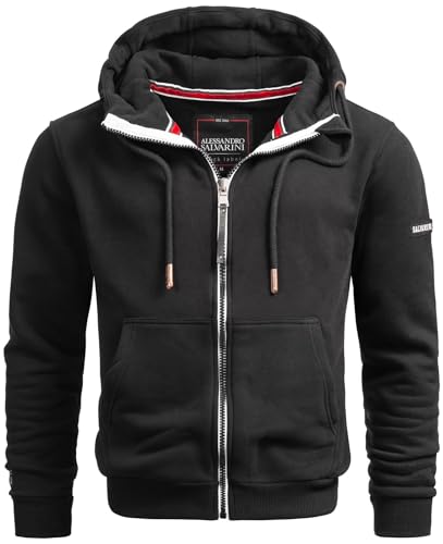 A. Salvarini Herren Sweatjacke Kapuzenpullover Jacke Kapuze Hoodie Sweater AS293 [AS-293-Schwarz-Gr.L] von ALESSANDRO SALVARINI