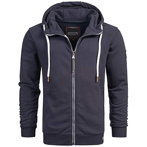 A. Salvarini Herren Sweatjacke Kapuzenpullover Jacke Kapuze Hoodie Sweater AS296 [AS-296-Navy-Gr.S] von ALESSANDRO SALVARINI