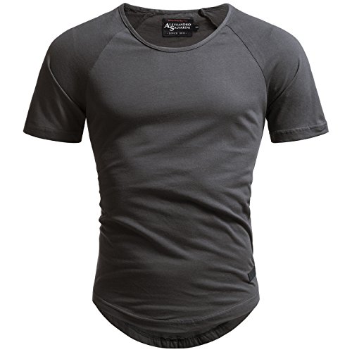 A. Salvarini Herren T-Shirt Kurzarm Sommer Shirts Basic V-Ausschnitt V-Neck Rundhals [AS-076-Dunkelgrau-Gr.S] von ALESSANDRO SALVARINI