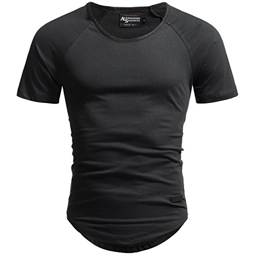 A. Salvarini Herren T-Shirt Kurzarm Sommer Shirts Basic V-Ausschnitt V-Neck Rundhals [AS-076-Schwarz2-Gr.XL] von ALESSANDRO SALVARINI