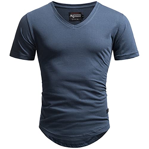 A. Salvarini Herren T-Shirt Kurzarm Sommer Shirts Basic V-Ausschnitt V-Neck Rundhals [AS-077-Navy-Gr.M] von ALESSANDRO SALVARINI