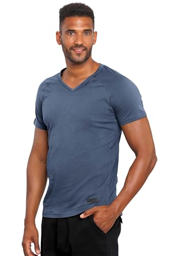 A. Salvarini Herren T-Shirt Kurzarm Sommer Shirts Basic V-Ausschnitt V-Neck Rundhals [AS-077-Navy-Gr.S] von ALESSANDRO SALVARINI