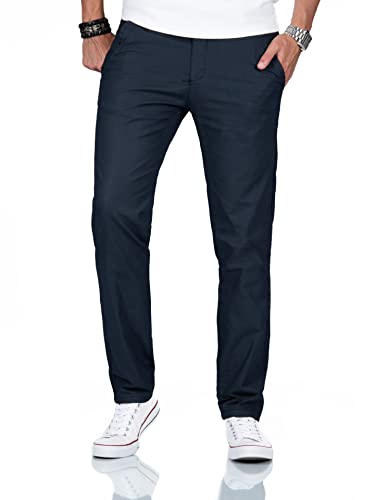 A. Salvarini Karierte Herren Leichte Chino Stoff Hose Stretch Regular Chinohose AS370 Navy W31 L34 von ALESSANDRO SALVARINI